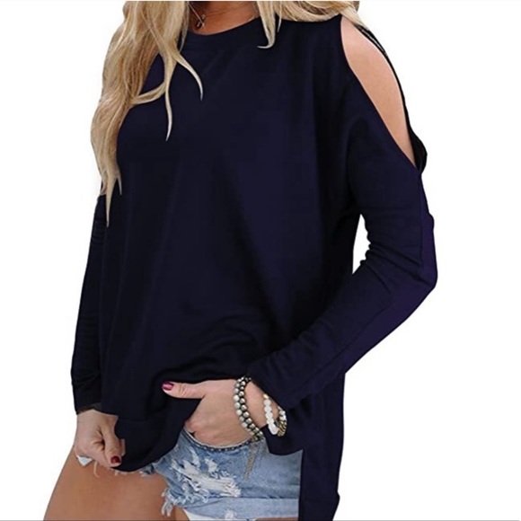 Beautiful women cut out cold shoulder t shirt top - Picture 2 of 8